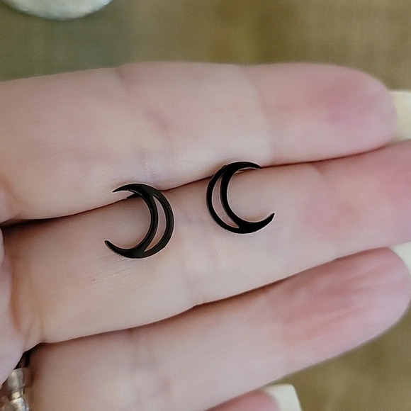 Crescent Moon Stud Earrings, Choice of Color - Picture 3 of 7